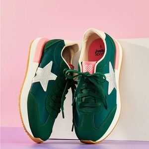 Justice green/pink girls jogger sneakers size 4 big girls